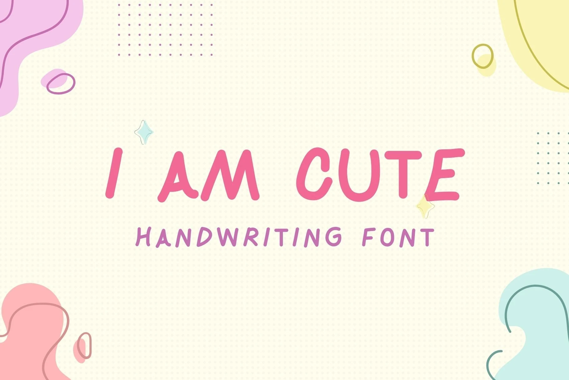 I Am Cute Font preview with slim pink handwritten letters and rounded uppercase shapes