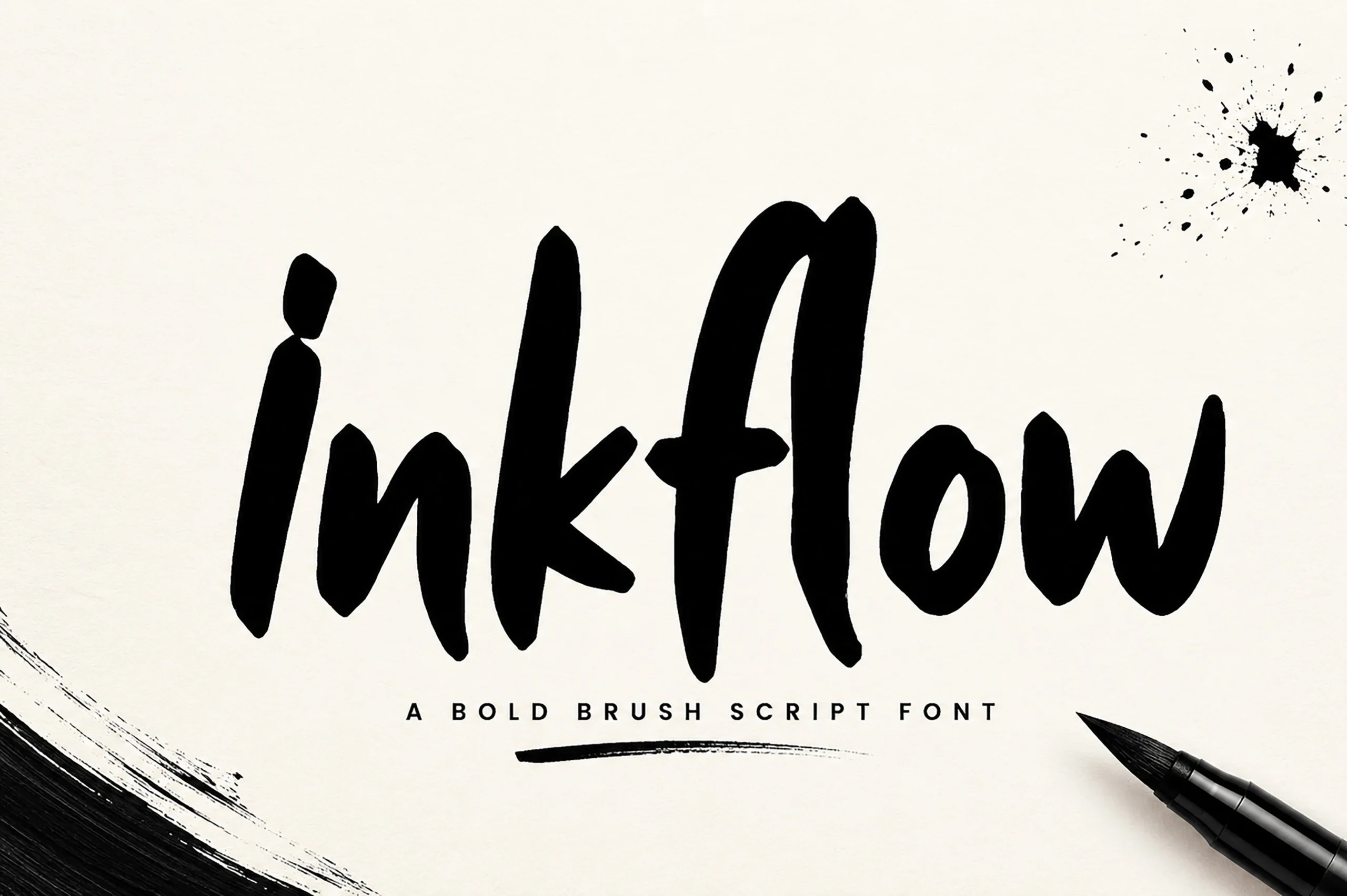 Inkflow Font bold black brush script with uneven handwritten strokes