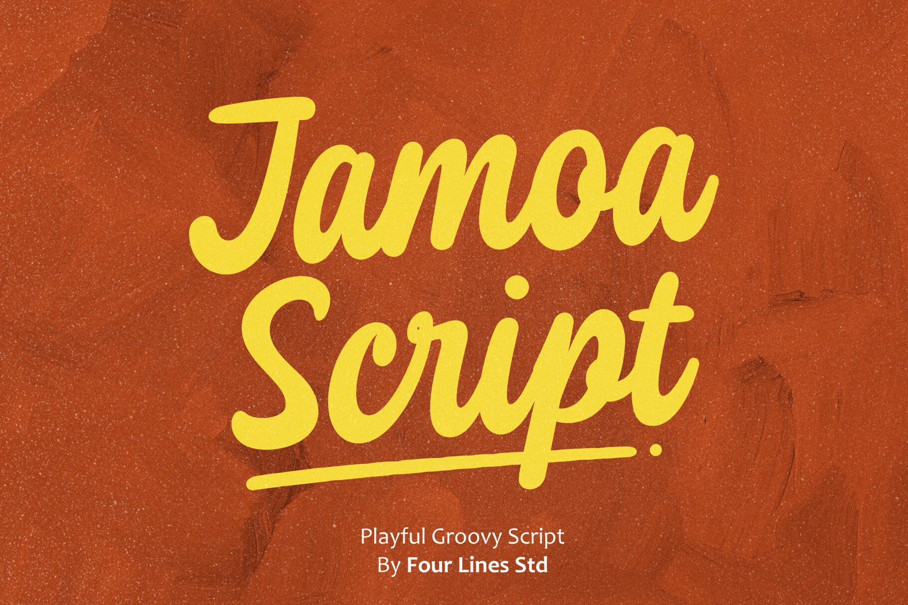 Jamoa Script Font preview in bold yellow groovy script with rounded strokes and an underline swash