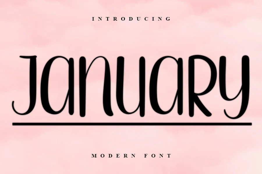 January Font preview with tall black handwritten letters, rounded strokes, and a clean underline
