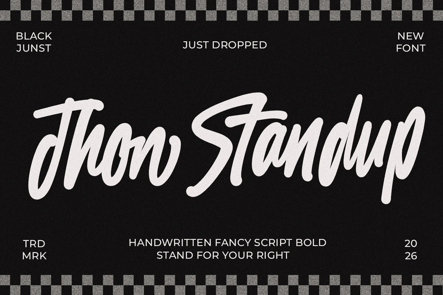 Jhon Standup Font preview in bold white connected brush script lettering