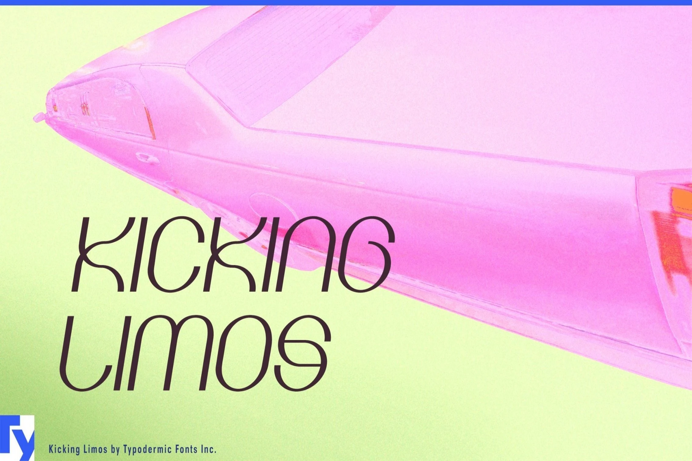 Kicking Limos Font preview with slim looping curvilinear display lettering