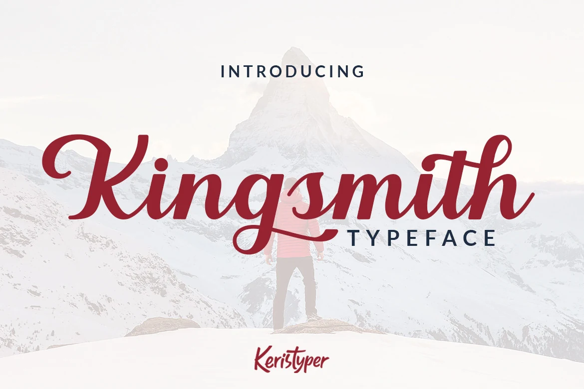 Kingsmith Font bold red vintage script with sweeping swashes