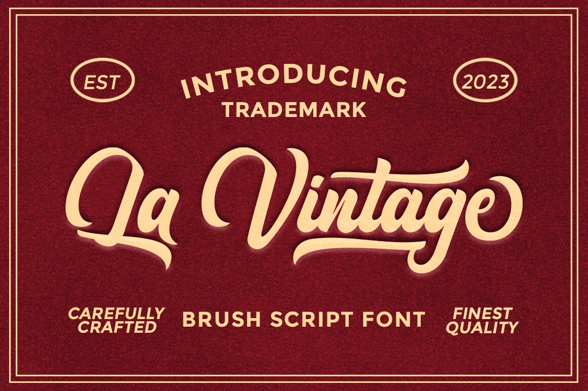 La Vintage Font preview in bold cream brush script with sweeping swashes
