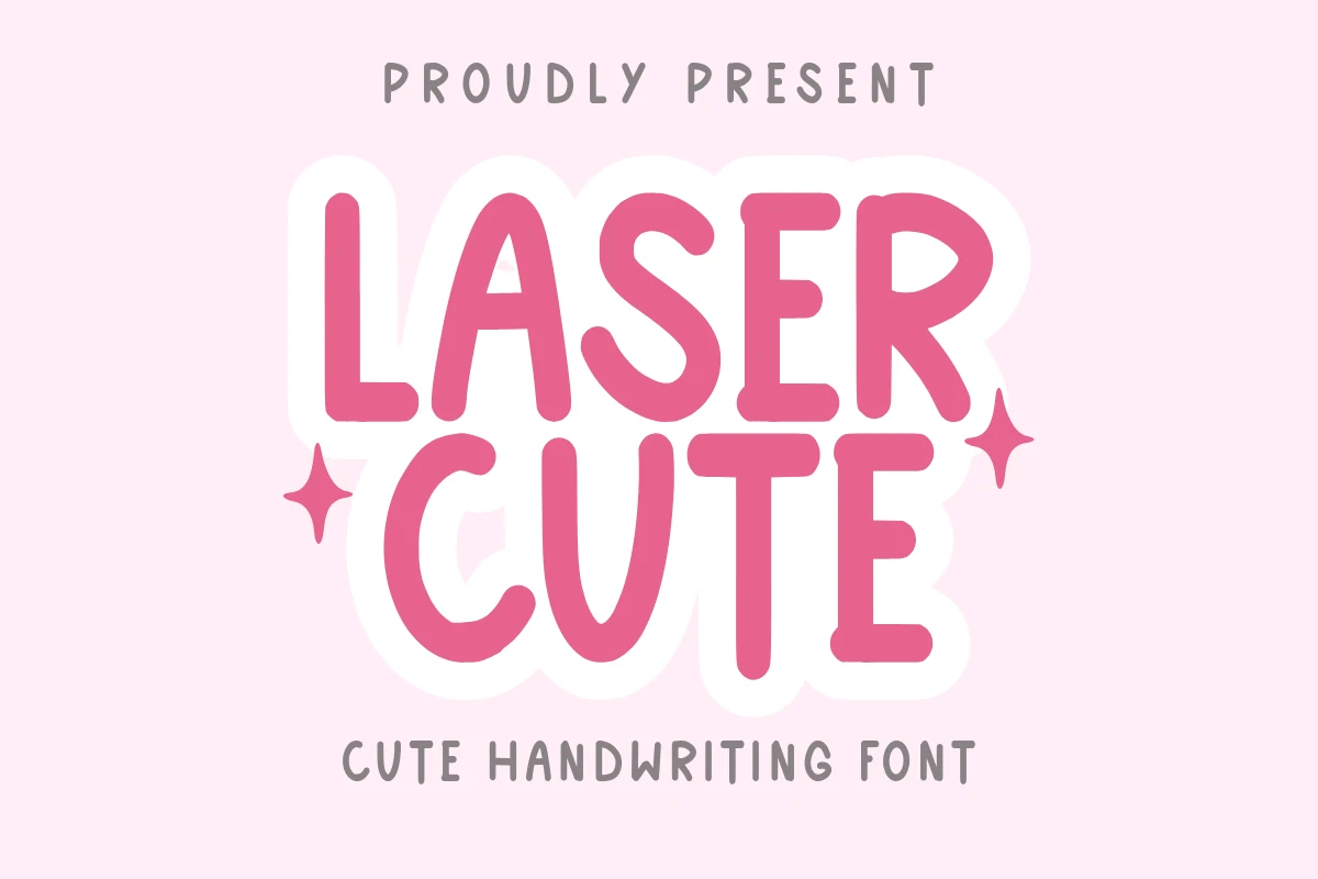 Laser Cute Font preview with rounded pink handwritten letters and soft thick strokes