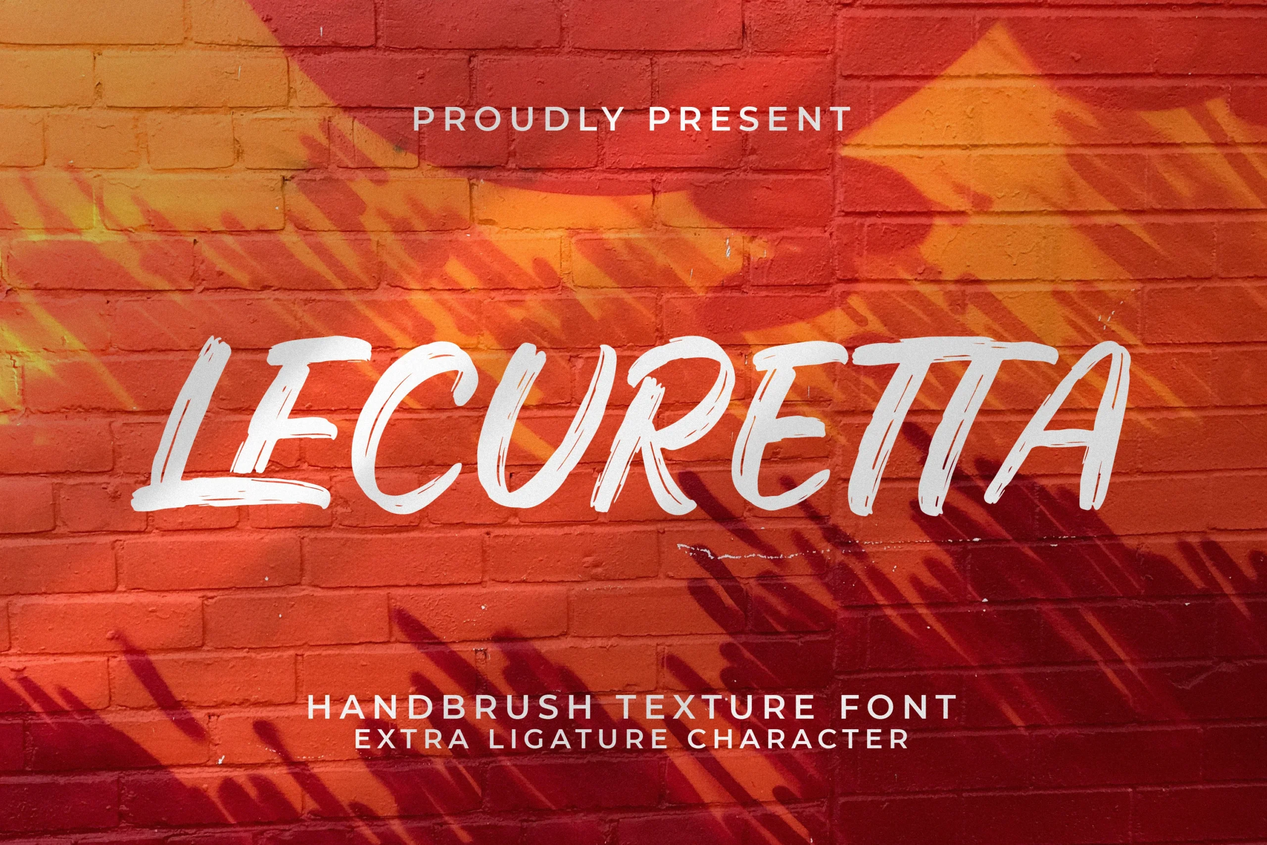 Lecuretta Font preview in white uppercase brush lettering with dry texture