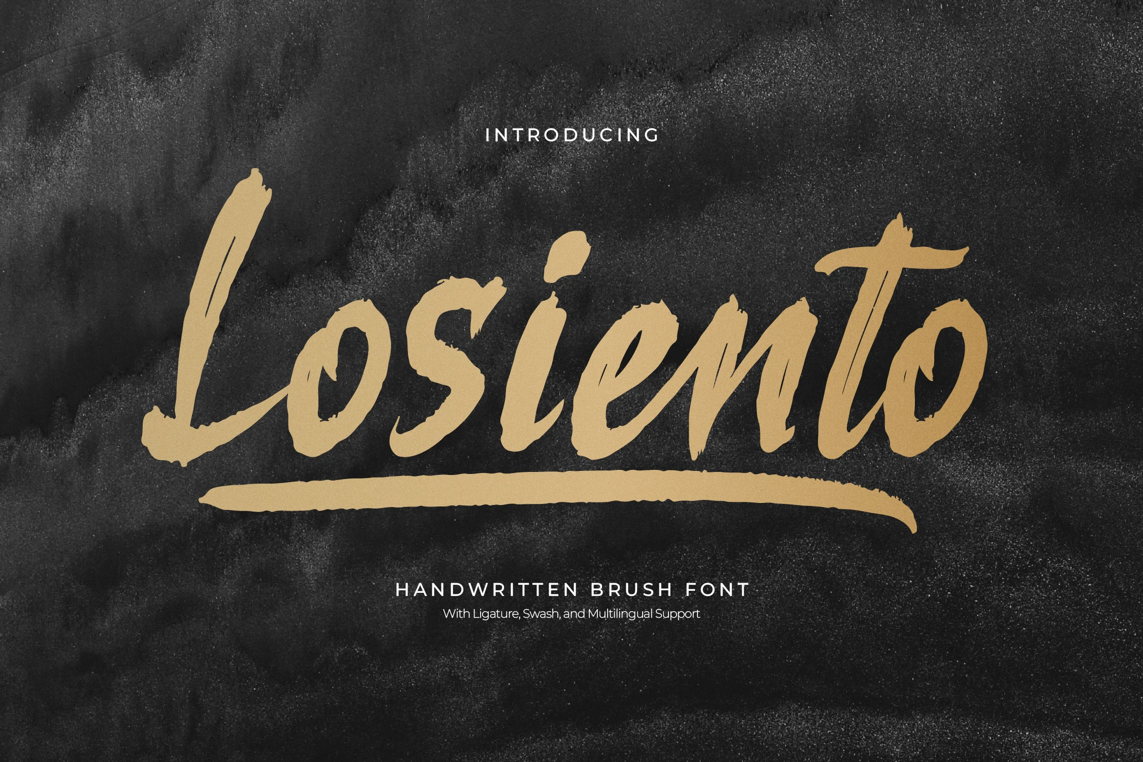 Losiento Font preview in warm gold brush lettering with rough strokes and a bold underline