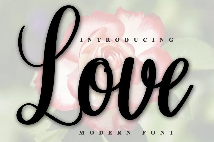 Love Font preview with bold black handwritten script, rounded loops, and thick strokes