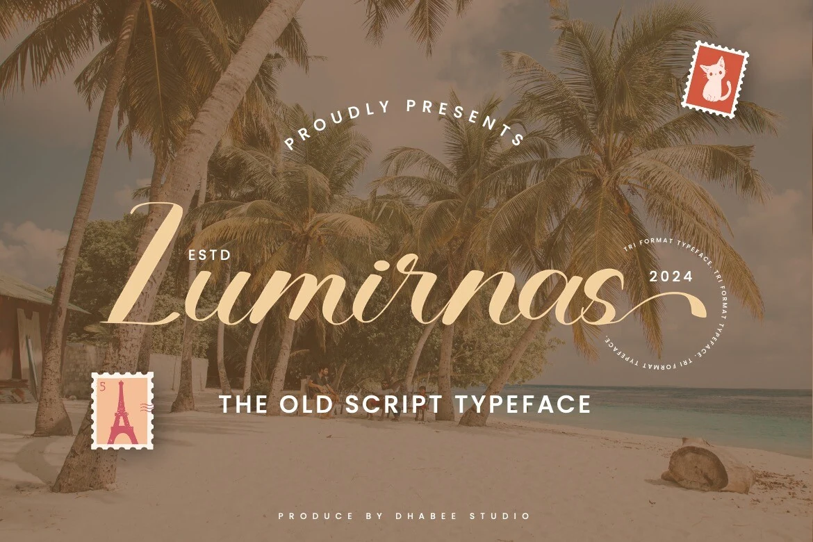 Lumirnas Font preview in elegant vintage script with smooth curves and long flowing swashes