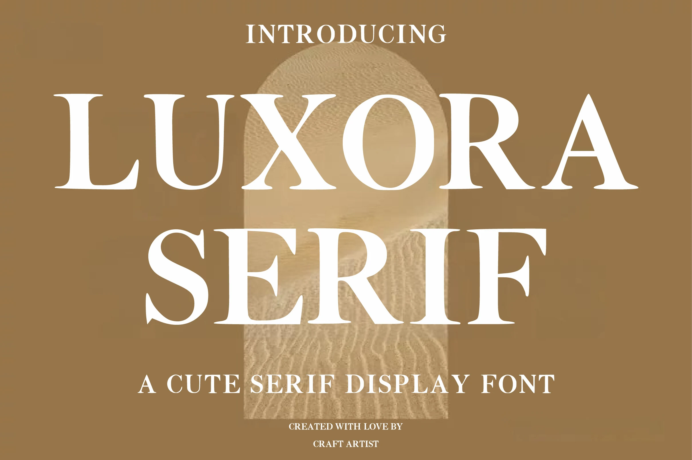 Luxora Serif Font preview in white medium-contrast serif lettering with rounded details