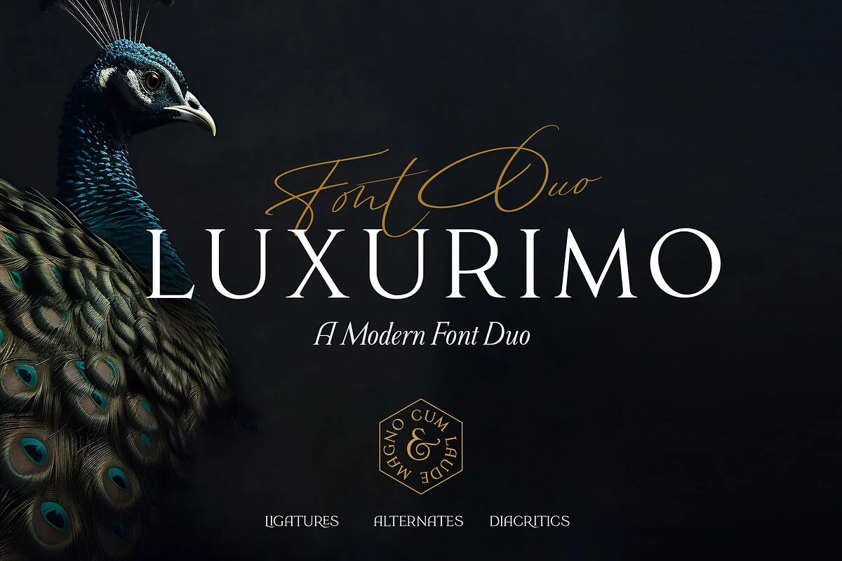 Luxurimo Font preview with refined serif capitals and delicate signature script