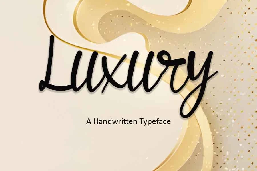 Luxury Font preview in white monoline handwritten script with rounded strokes and a long sweeping tail