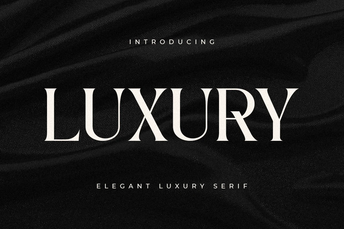 Luxury Font preview with elegant high-contrast serif lettering in white on black