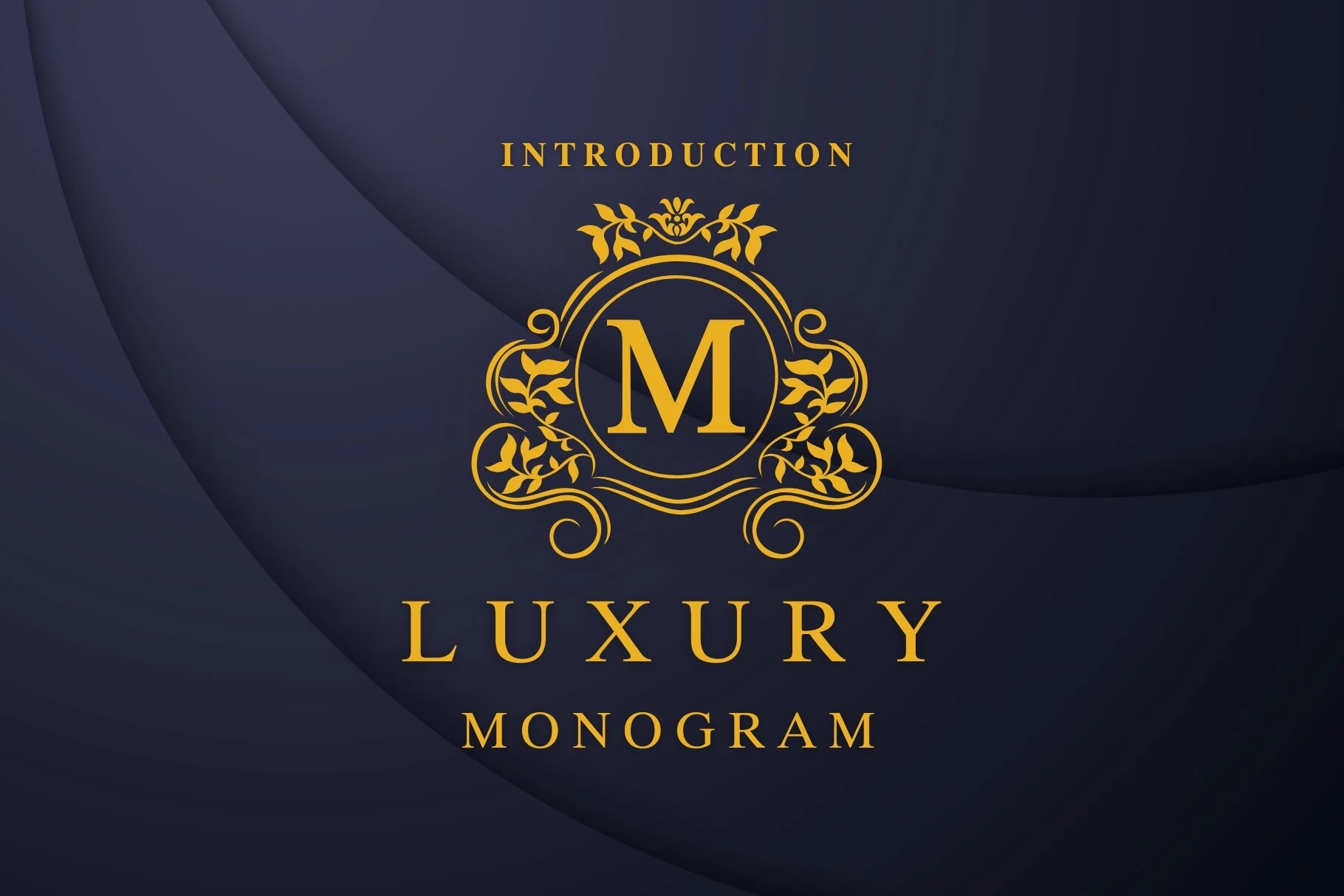 Luxury Monogram Font preview with gold serif letters, wide spacing, and ornate monogram crest
