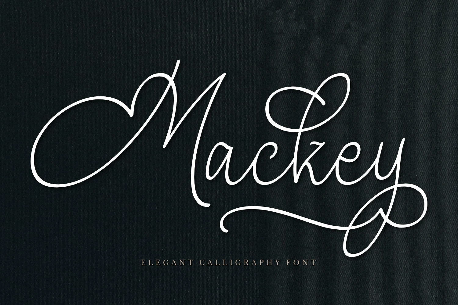 Mackey Font preview with thin white calligraphy, tall loops, and long swashes