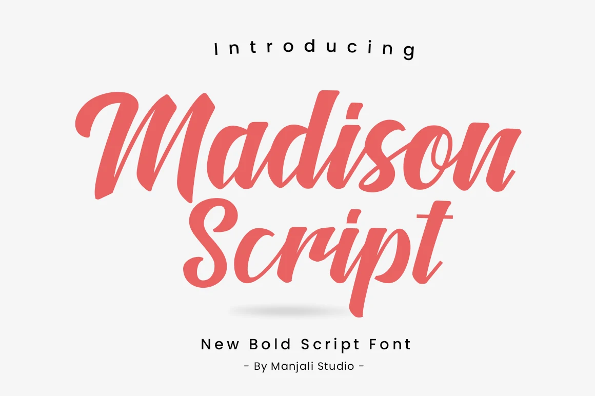 Madison Script Font preview in bold coral script lettering with smooth flowing strokes