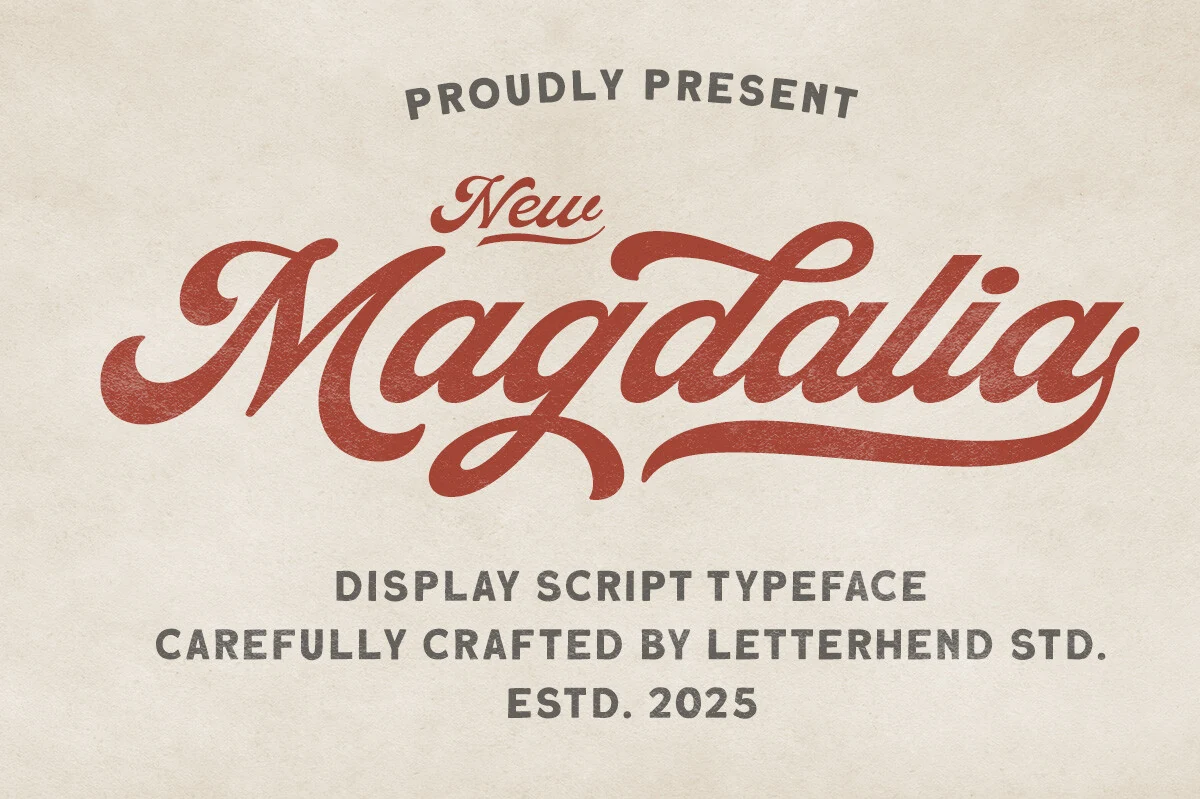 Magdalia Font preview with flowing vintage script lettering and long swashes