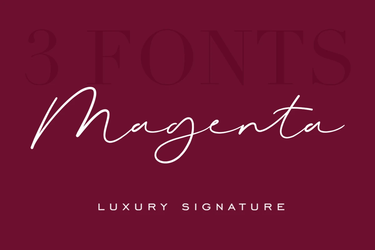 Magenta Duo Font preview with slim white monoline signature script and sweeping letters