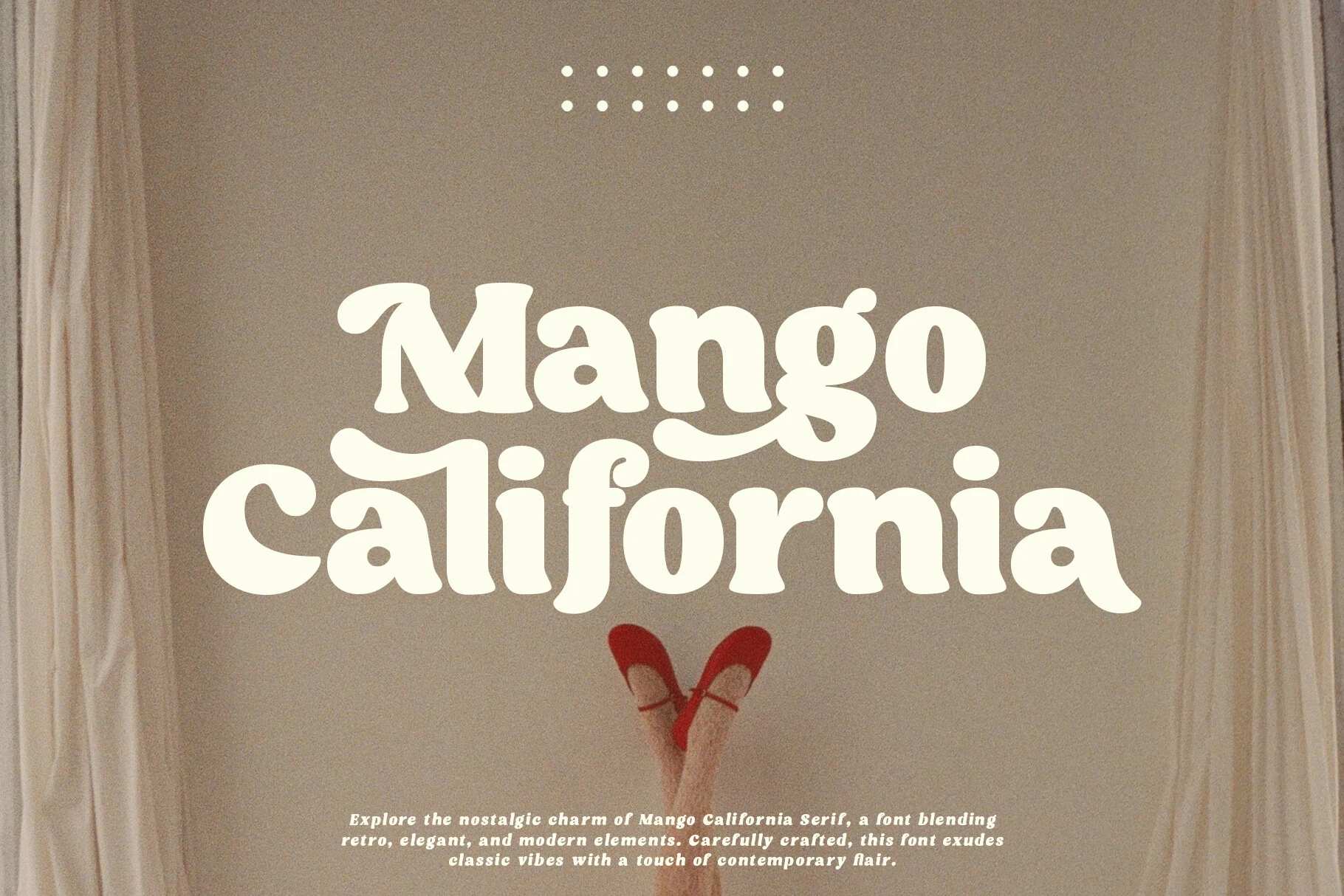 Mango California Font preview with chunky retro serif lettering and rounded swash details