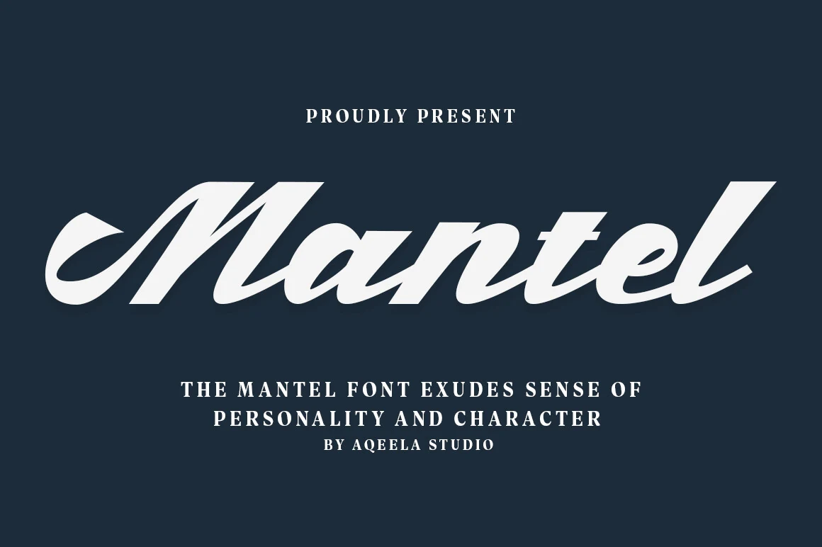Mantel Font bold white slanted script with vintage signage style