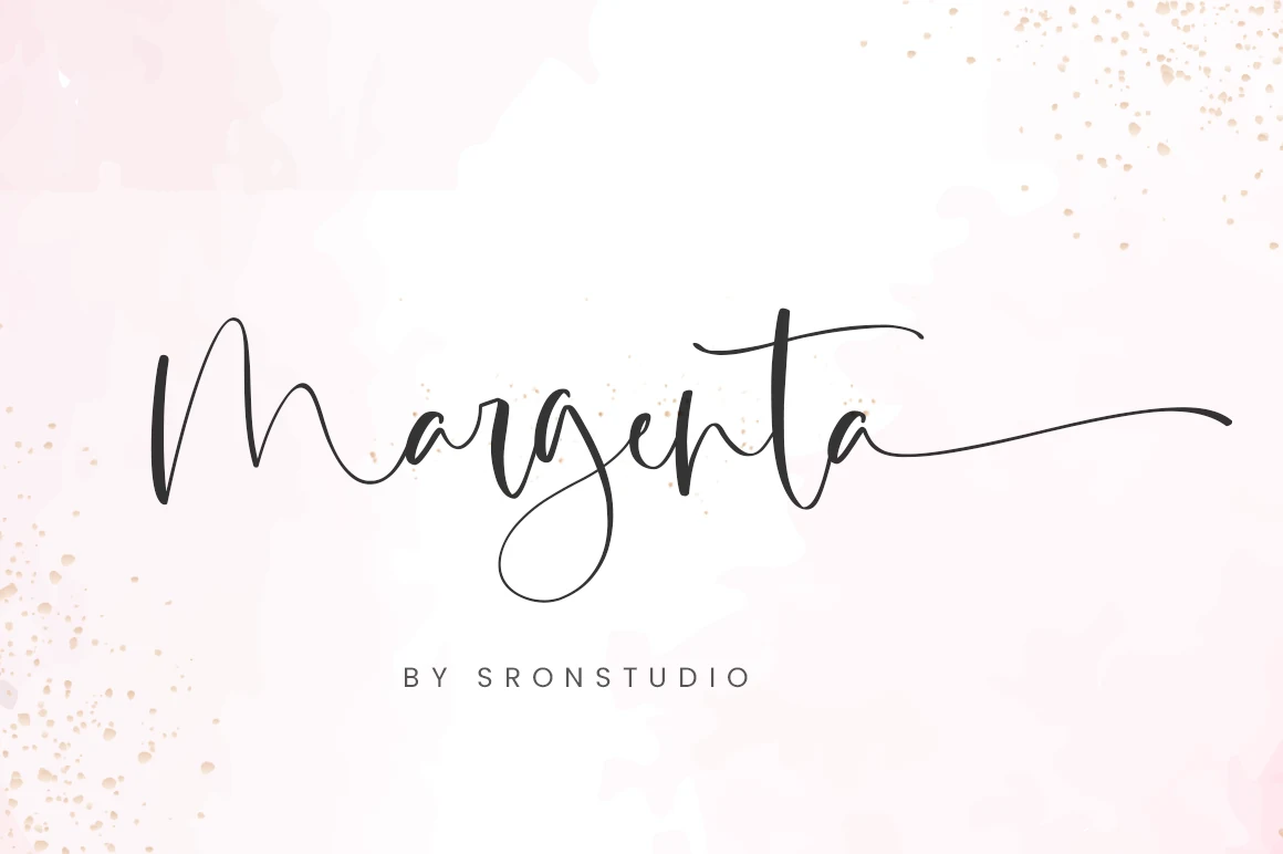 Margenta Font preview with thin black signature lettering, tall strokes, and a long exit swash