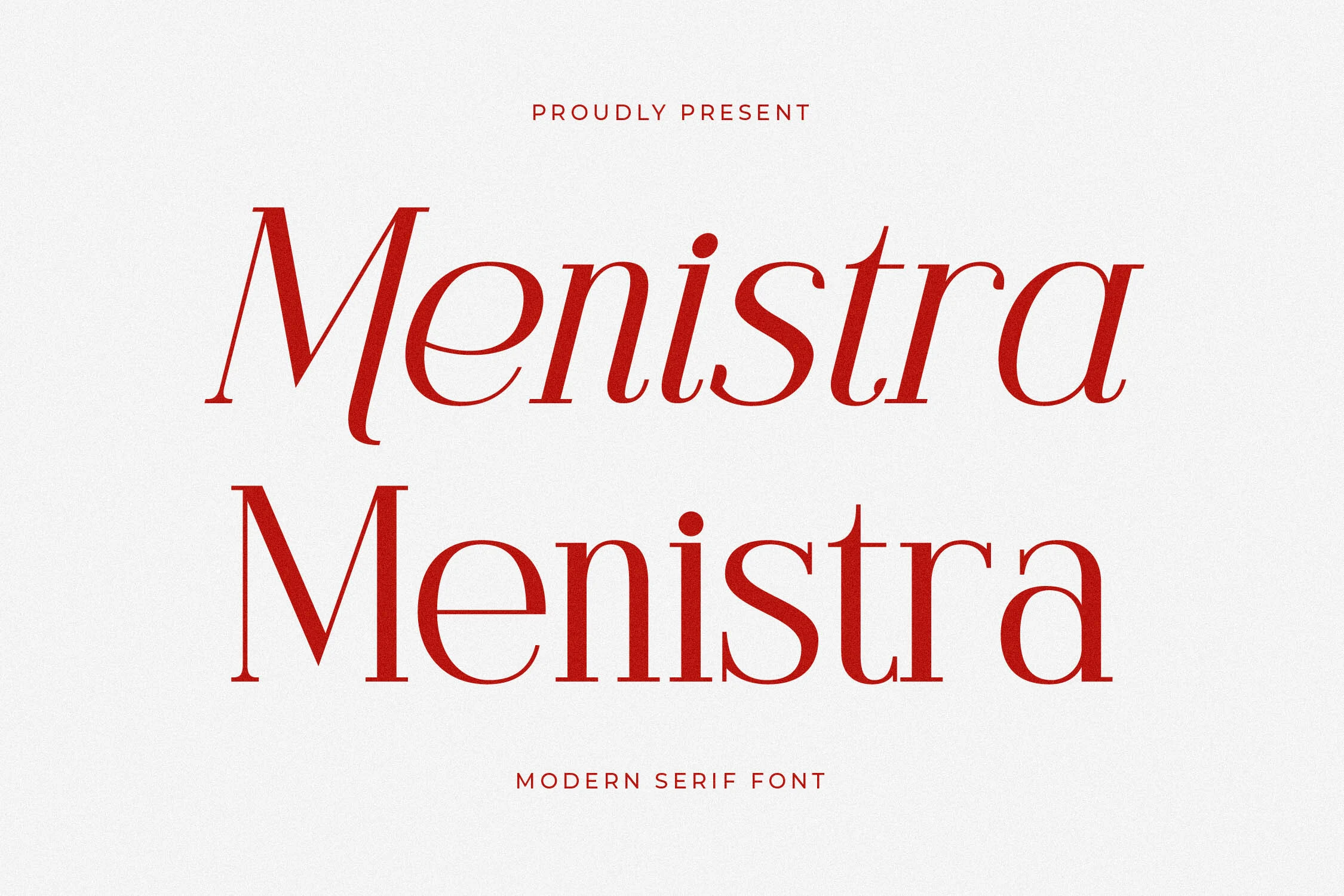 Menistra Font preview with red high-contrast serif lettering and graceful curves