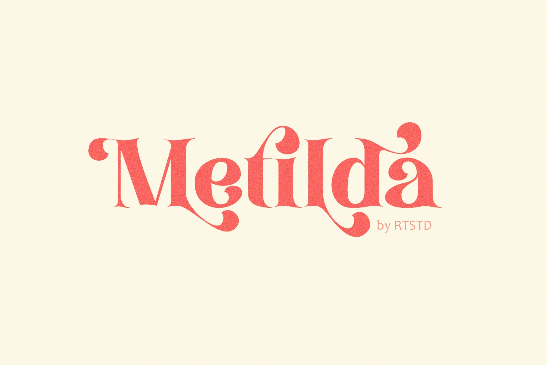 Metilda Font preview with coral quirky serif lettering, bold curves, and swashy terminals