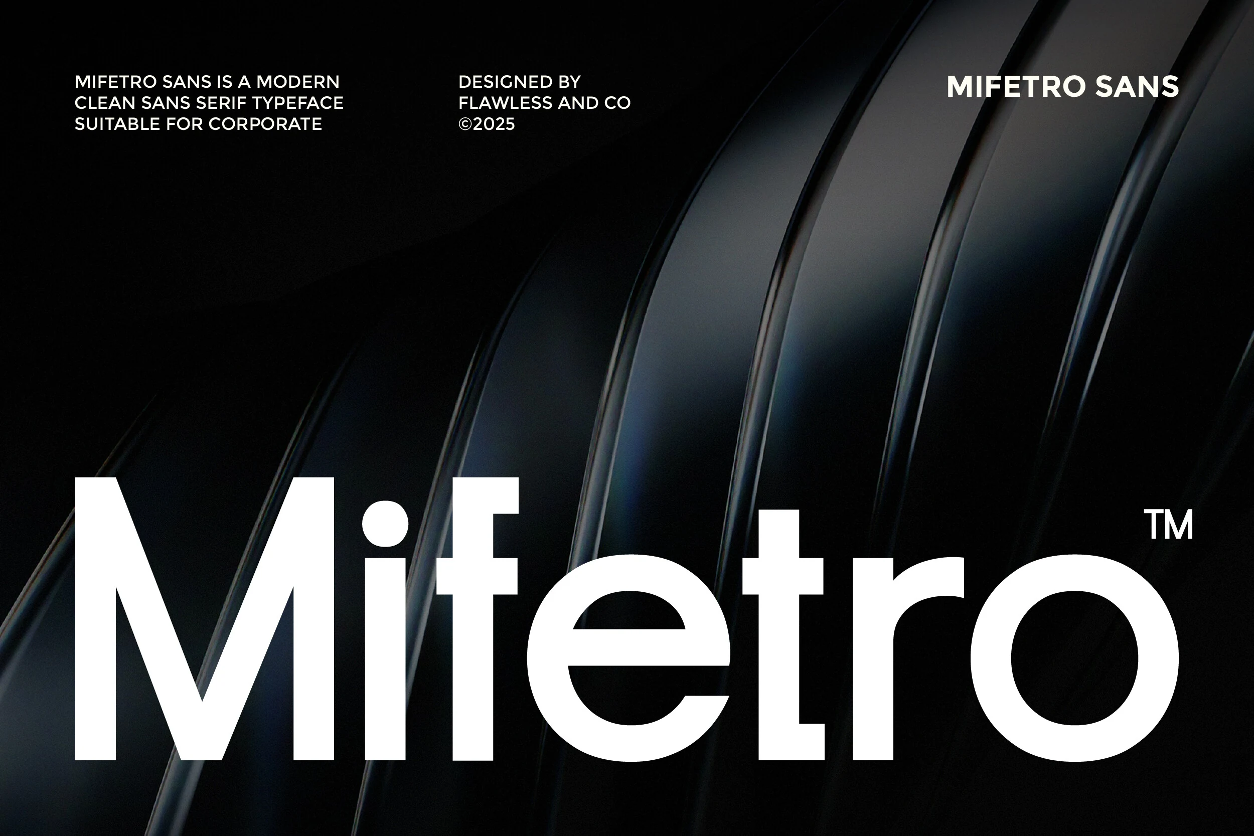 Mifetro Font preview with clean white sans serif lettering for corporate branding