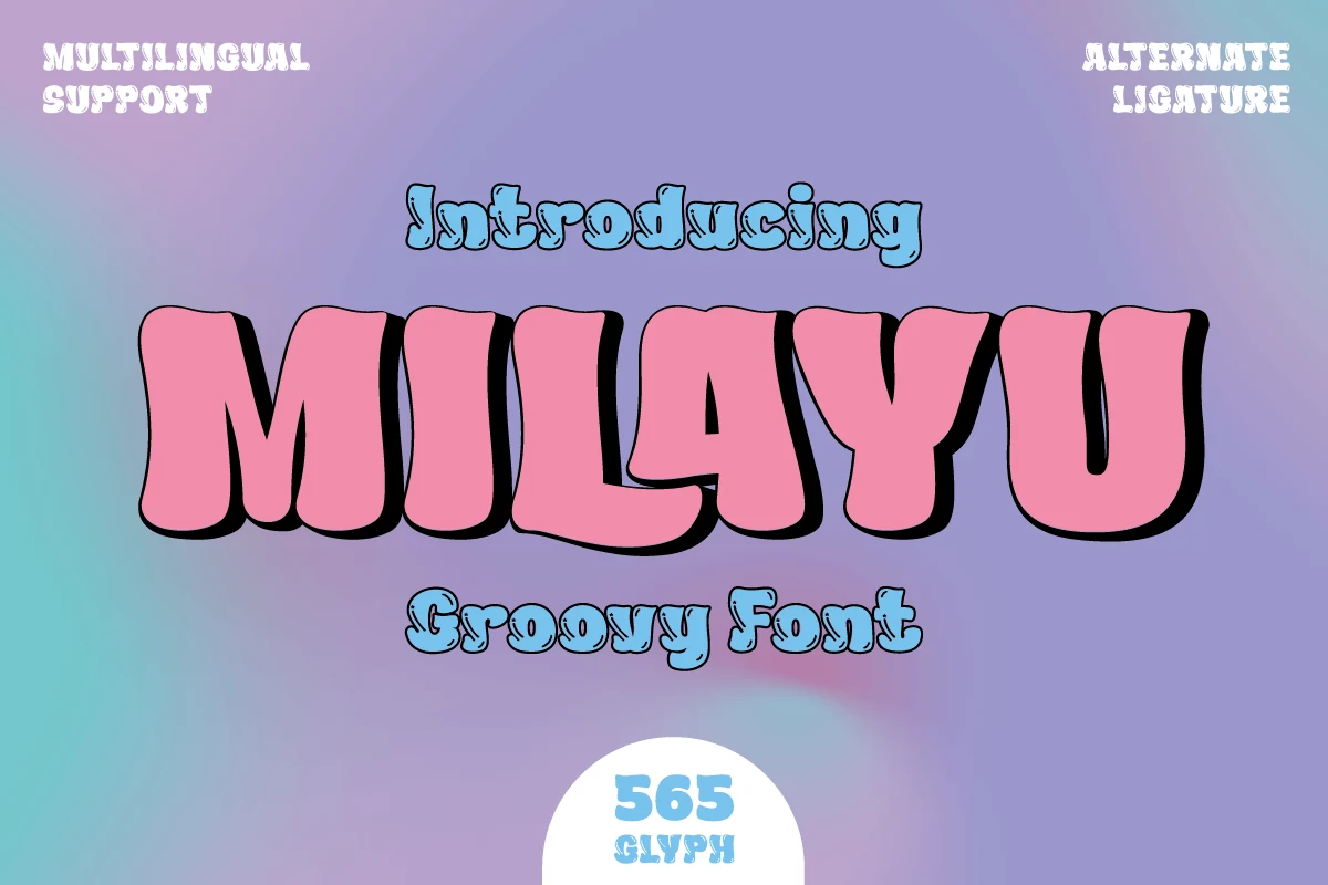 Milayu Font preview in bold pink groovy lettering with black shadow
