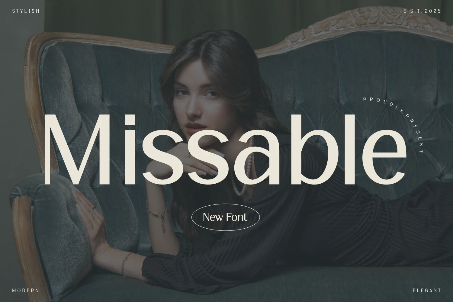 Missable Font preview with modern cream sans-serif lettering and clean rounded forms