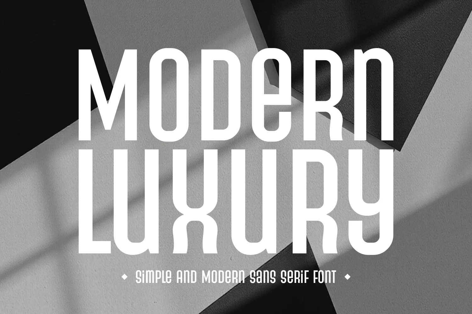 Modern Luxury Font preview with tall condensed sans serif lettering in bold white