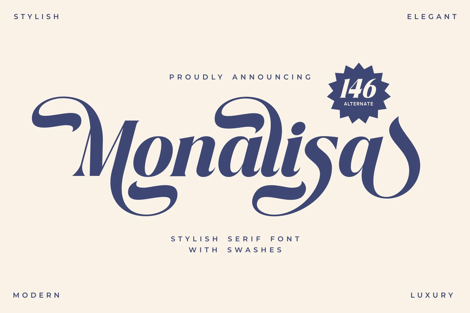 Monalisa Font preview in a stylish serif with bold swashes and elegant high-contrast curves