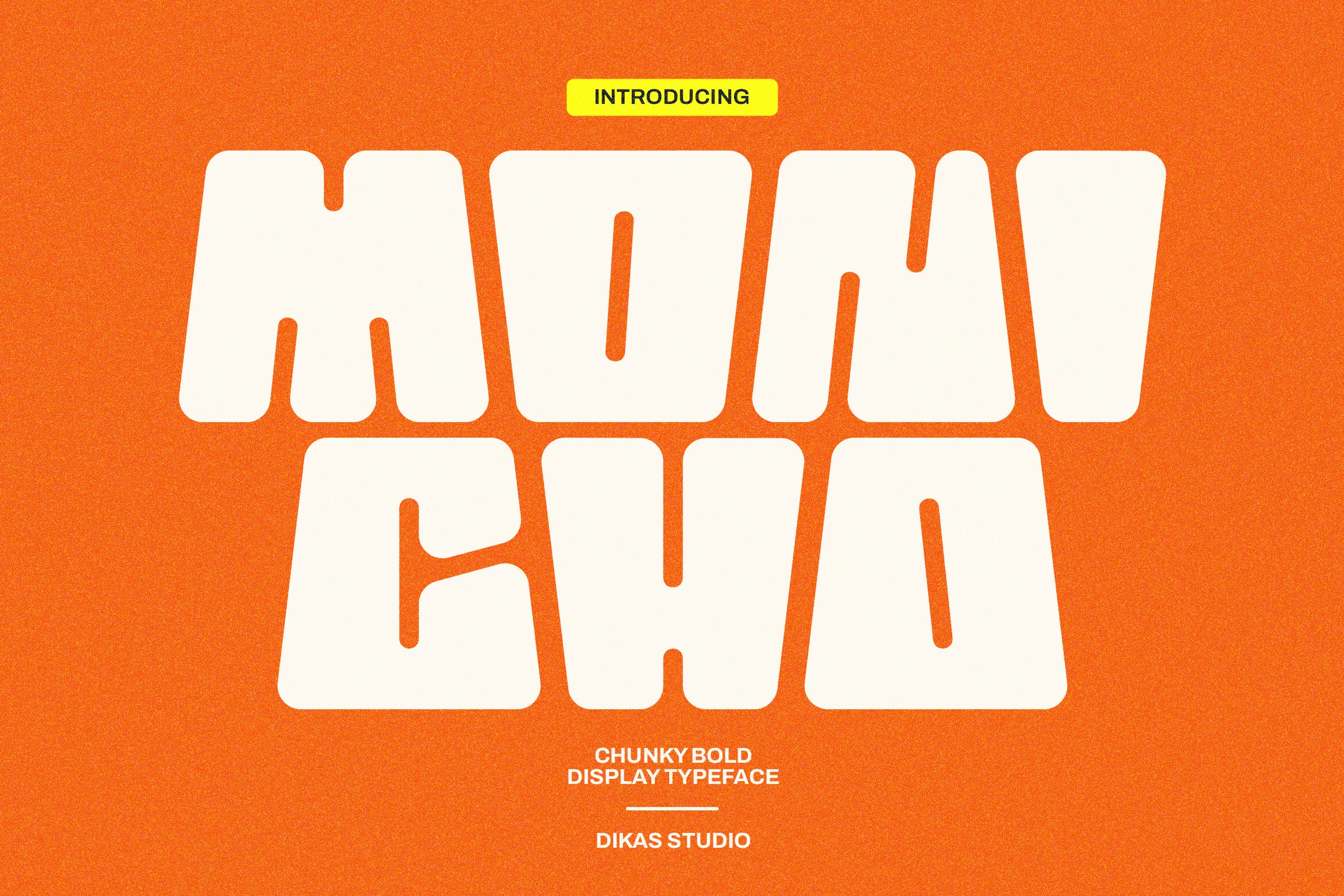 Monicho Font preview with chunky rounded display letters and geometric retro shapes