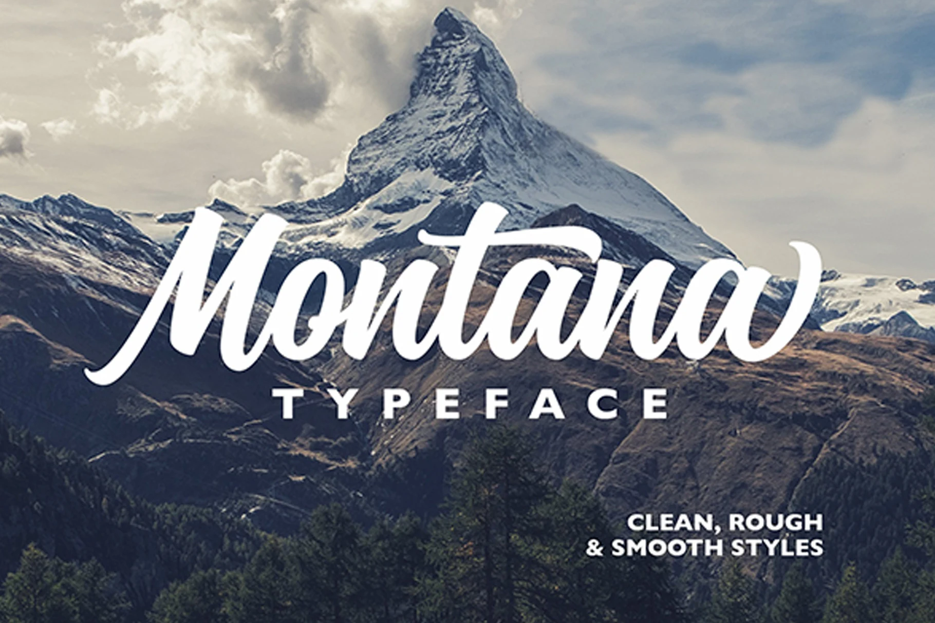 Montana Font bold white cursive preview with thick flowing strokes