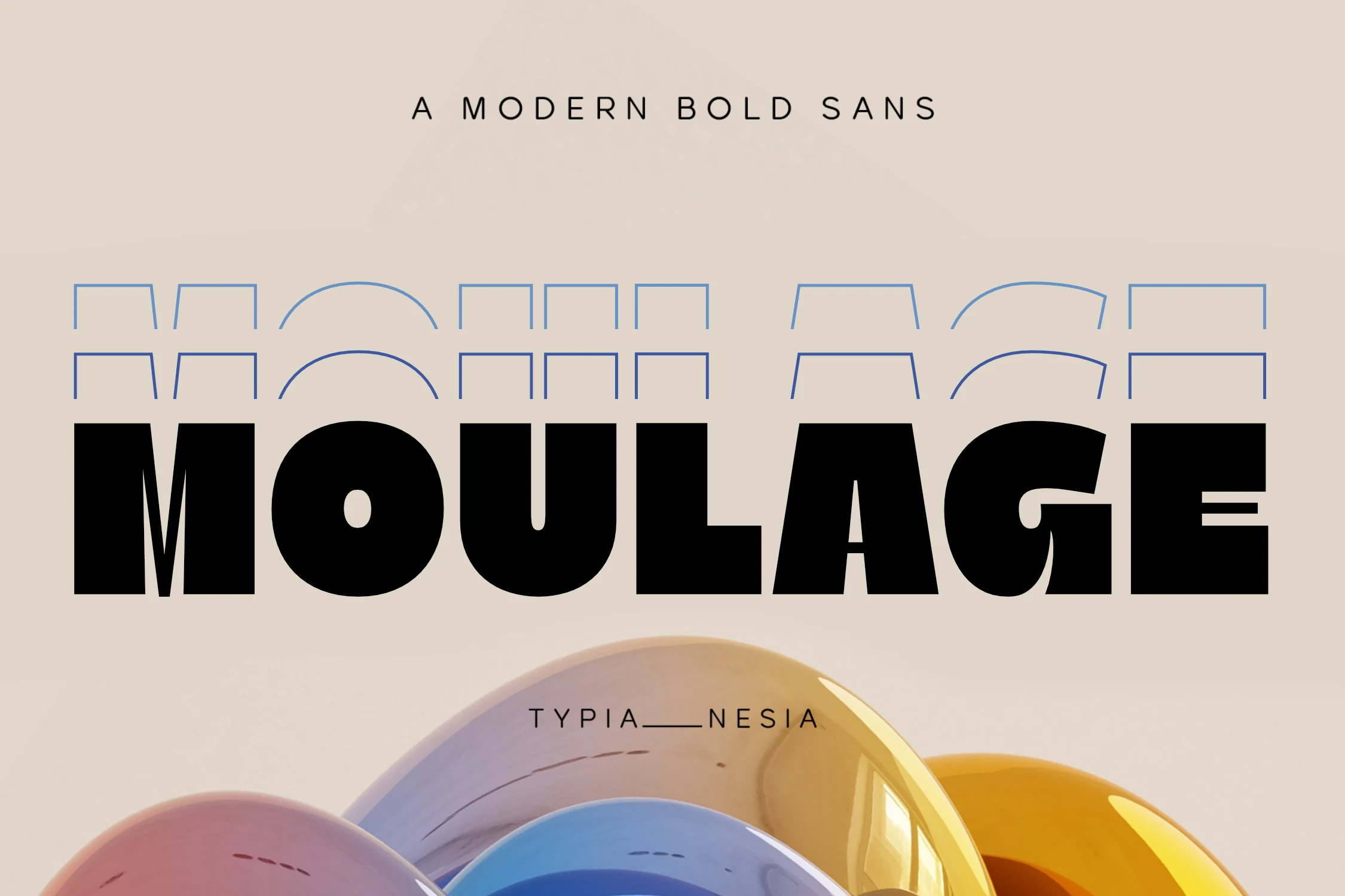Moulage Font preview in bold black sans serif lettering with rounded curves