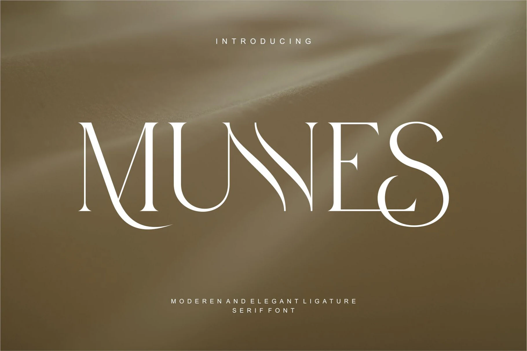 Munnes Font preview showing elegant white serif lettering with sweeping N and S curves