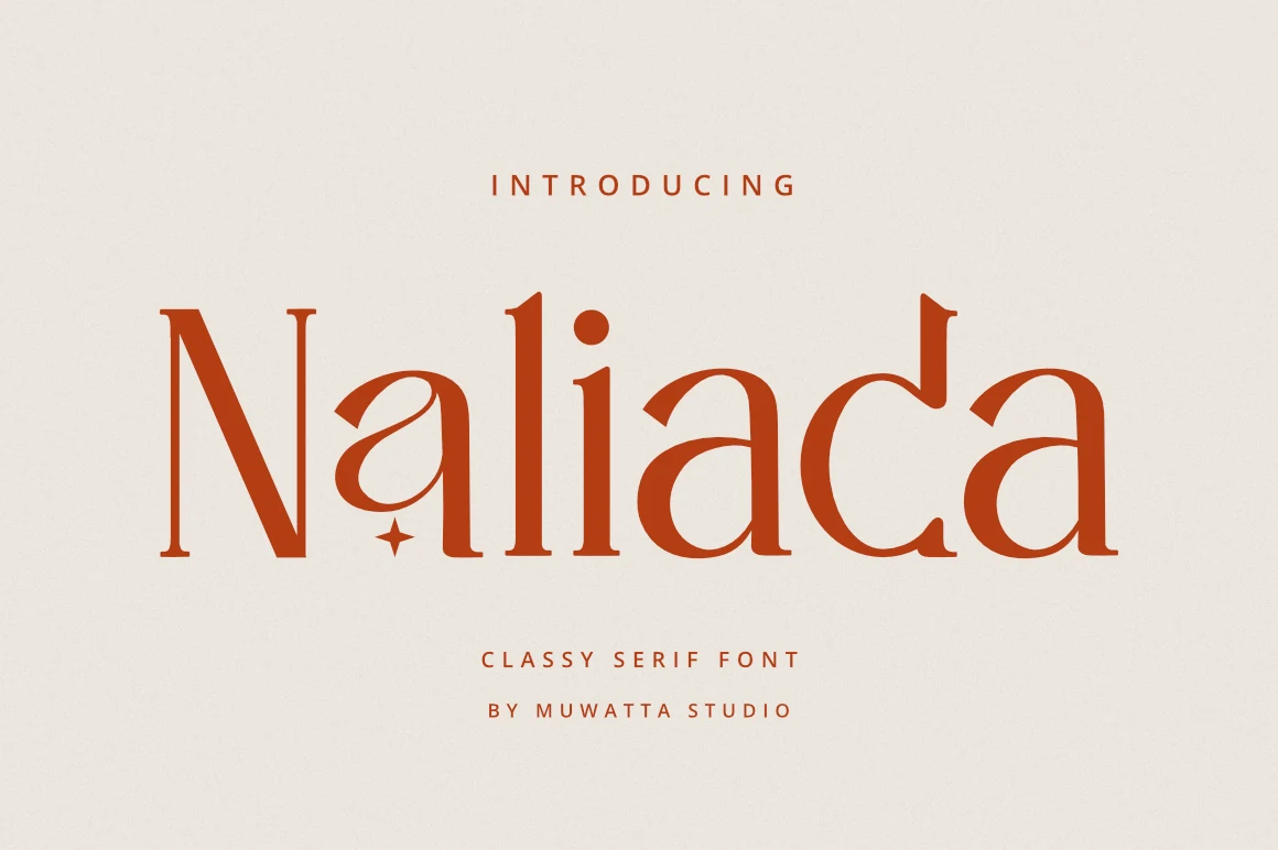 Naliada Font preview in warm orange serif lettering with elegant curves and refined contrast