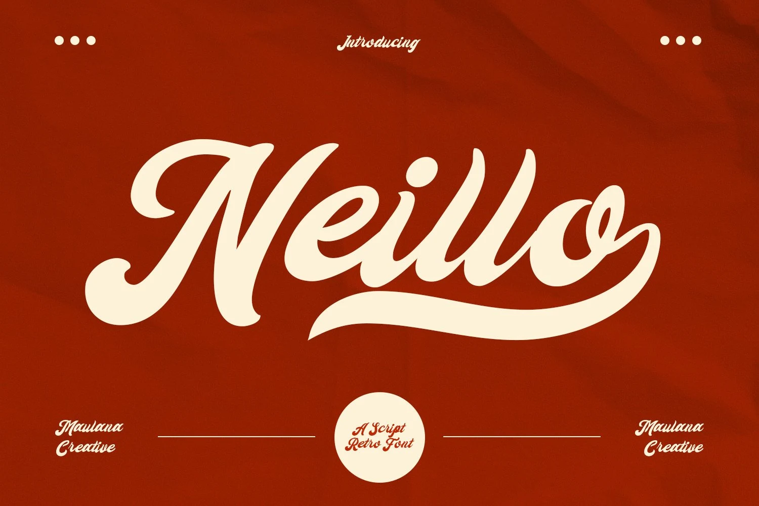 Neillo Font preview with bold cream retro script lettering and a long underline swash
