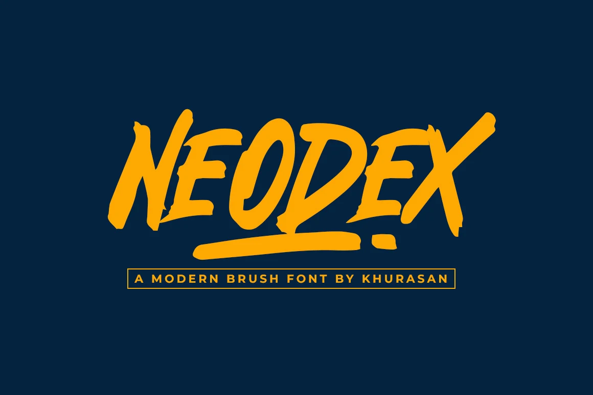 Neodex Font preview with orange bold brush lettering and underlined strokes