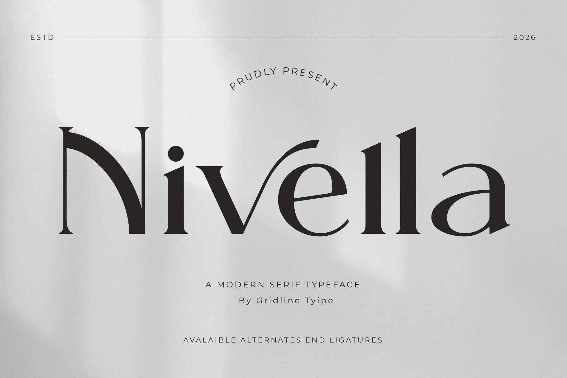 Nivella Font preview with modern serif lettering, high-contrast strokes, and sharp clean terminals