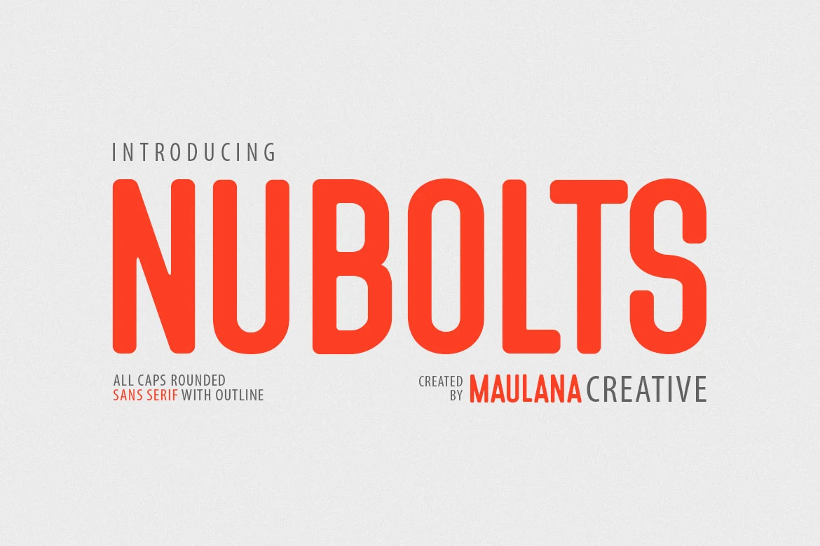 Nubolts Font preview in bright orange rounded all-caps sans serif lettering