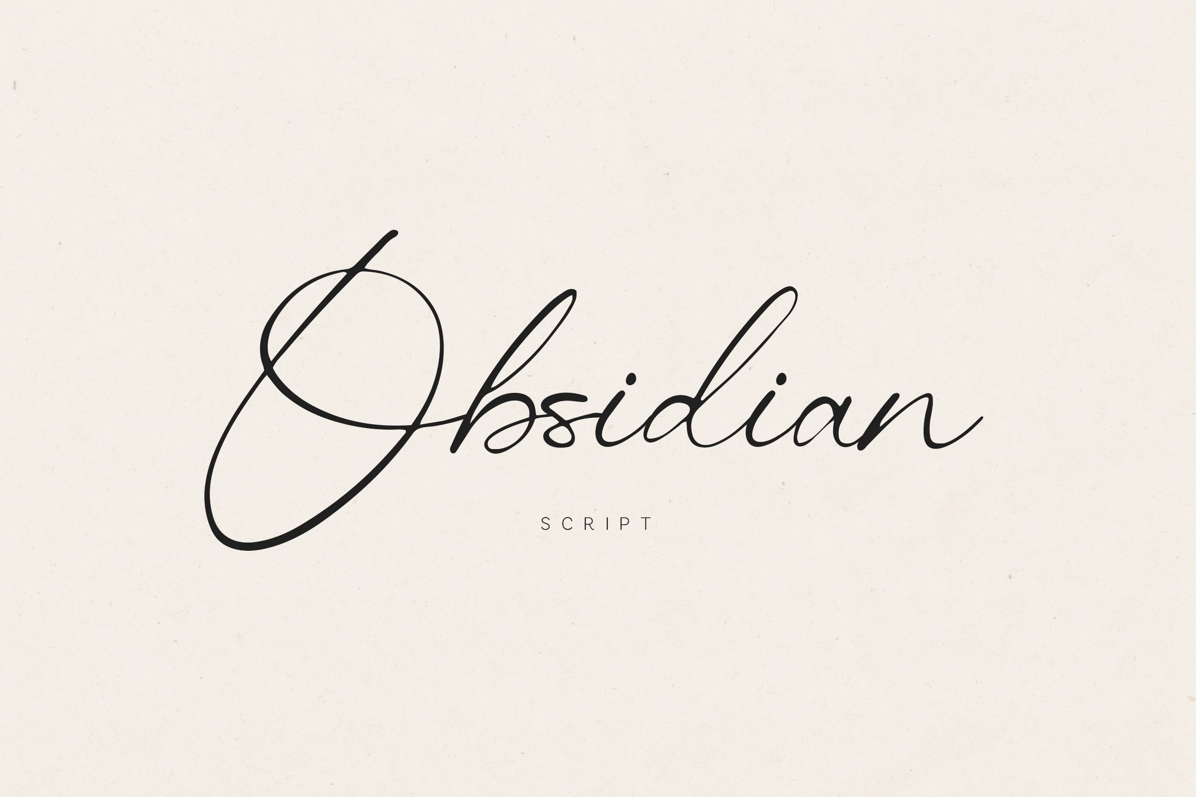 Obsidian Font preview in thin black signature script with a large looping O