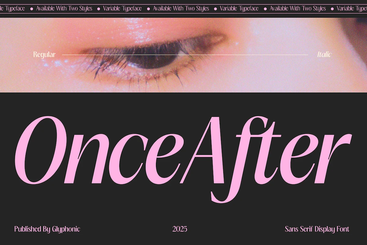 Once After Font preview in pink high-contrast sans display lettering with elegant curves