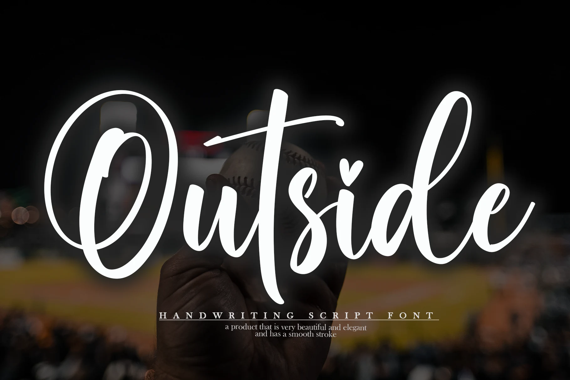 Outside Font preview in smooth white handwritten script with a looping capital O