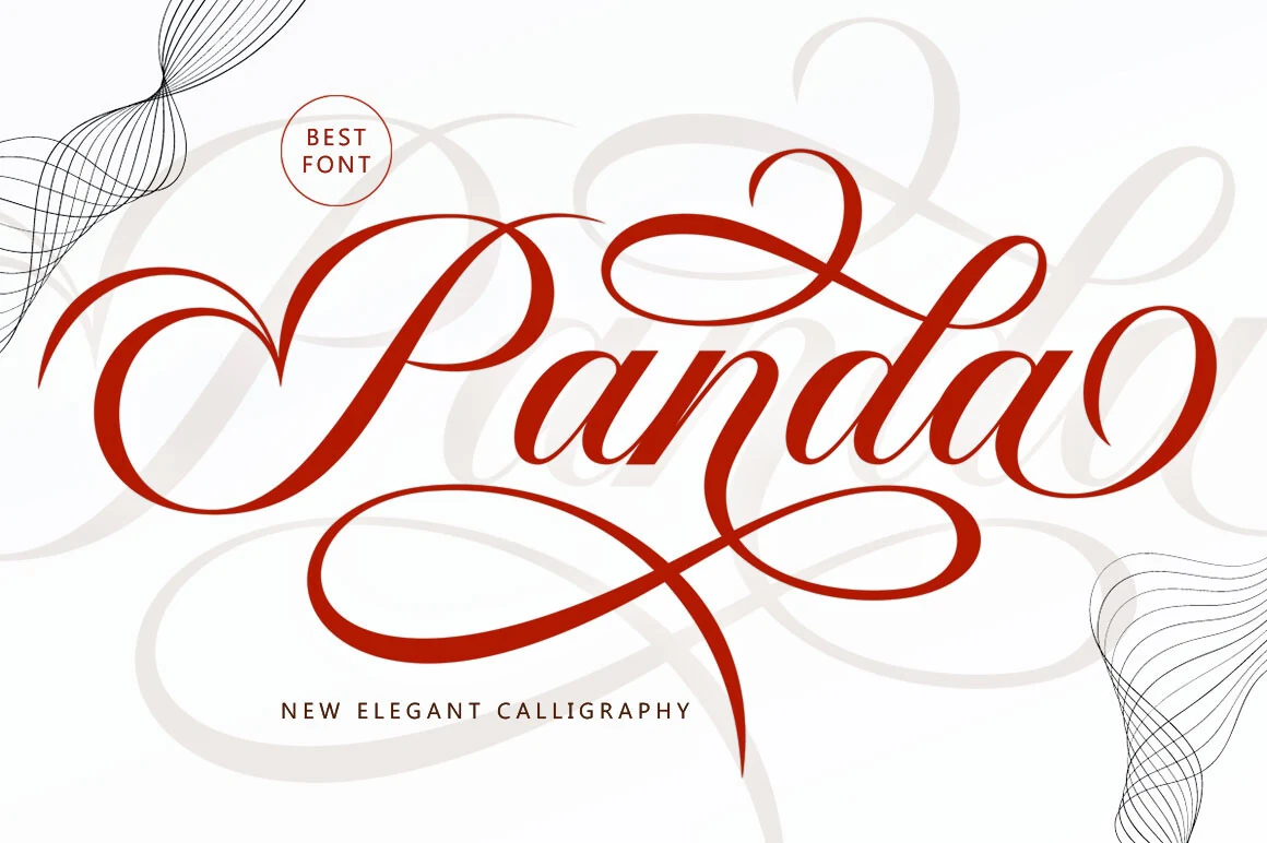 Panda Font red elegant calligraphy script with high-contrast strokes and ornate swashes