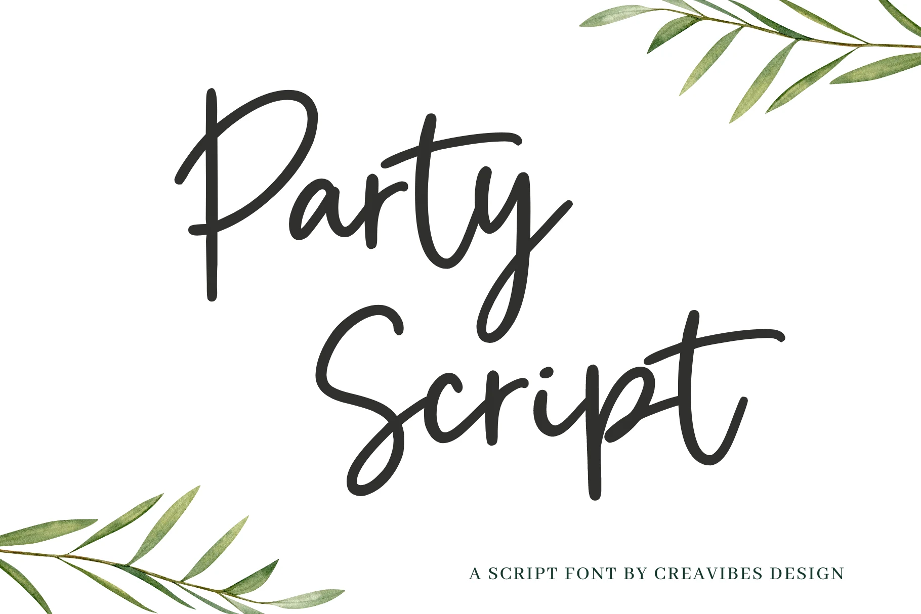 Party Script Font preview in smooth black handwritten script with tall loops