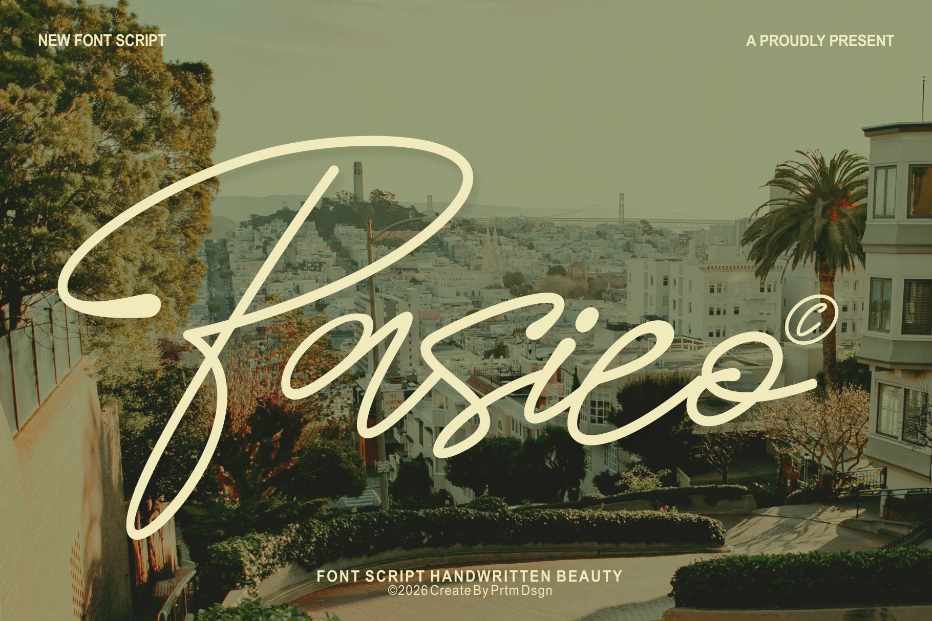 Pasieo Font preview with elegant handwritten script lettering and long flowing swashes