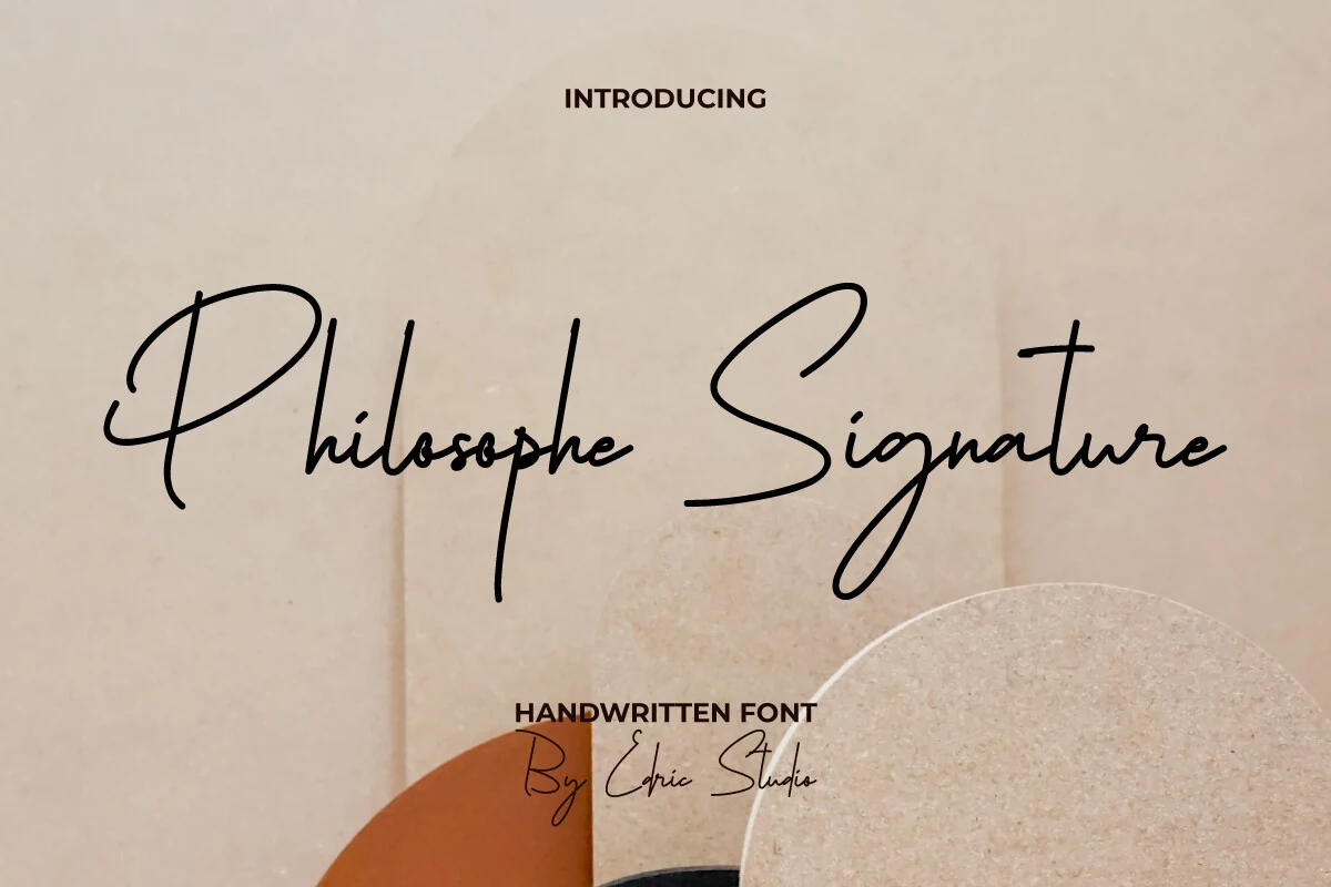 Philosophe Signature Font preview showing black modern signature script with tall lines and wide looping capitals
