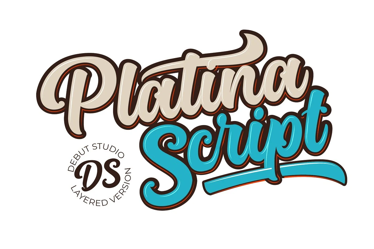 Platina Script Font preview with bold retro layered script lettering