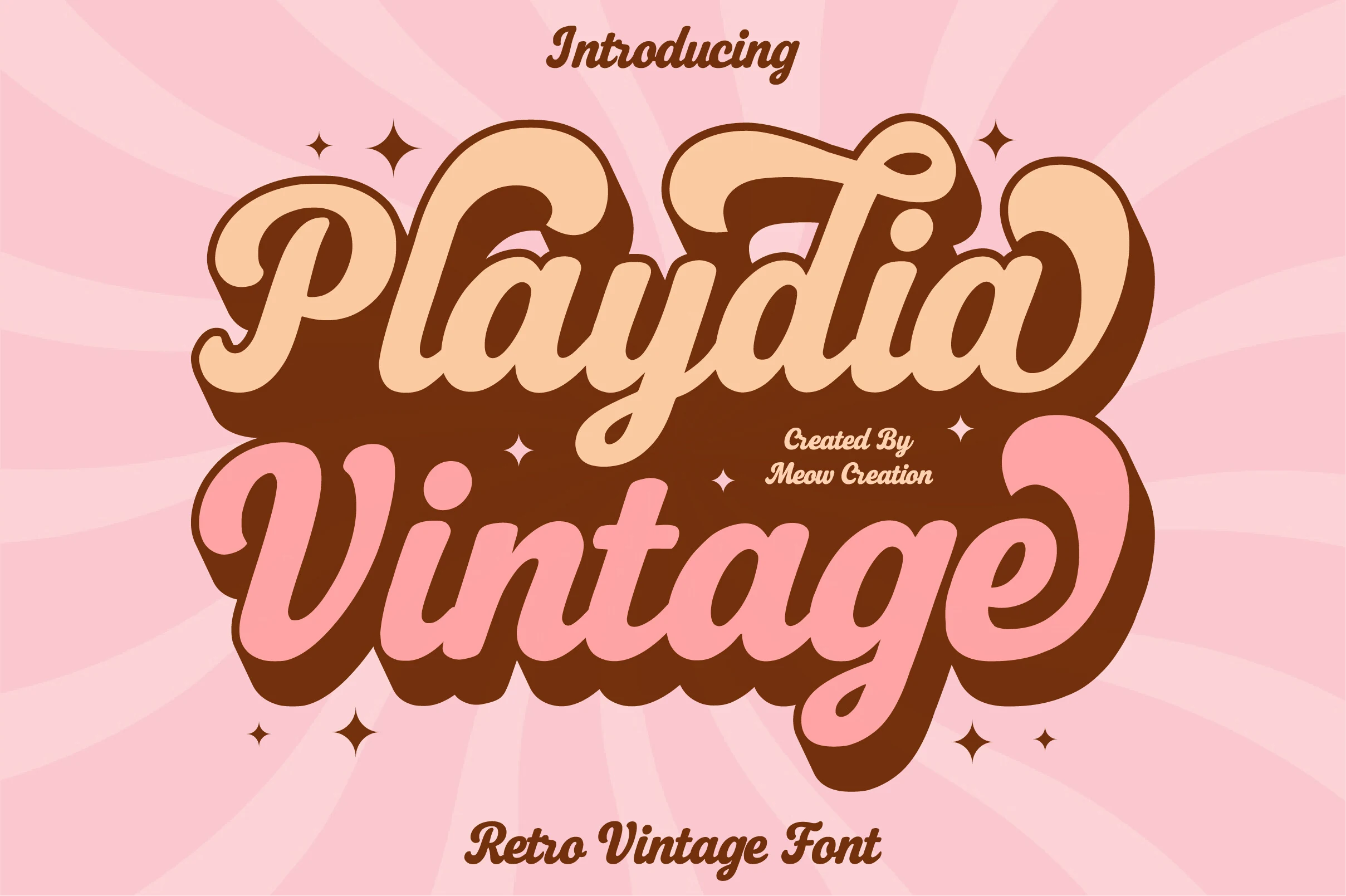 Playdia Vintage Font preview with bold rounded retro script lettering and chunky shadow style